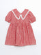 Checkered Krinkle Lace Detail Girls Dress